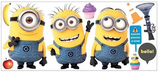 Minions Riesen-Wandtattoo - 4 Blätter - 11 Elemente 45x101cm