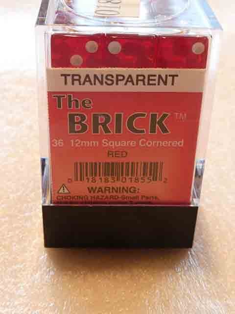 6 x 12mm Koplow Würfel - transparent Standard square rot/weiß