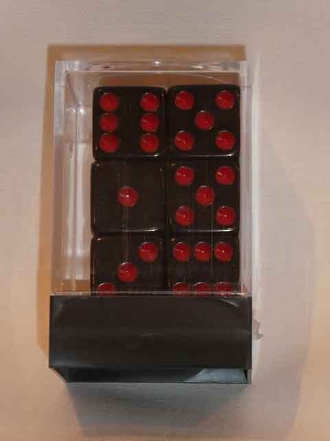 Koplow Würfel - Opaque square: schwarz/rot (16mm, 12er-Set)