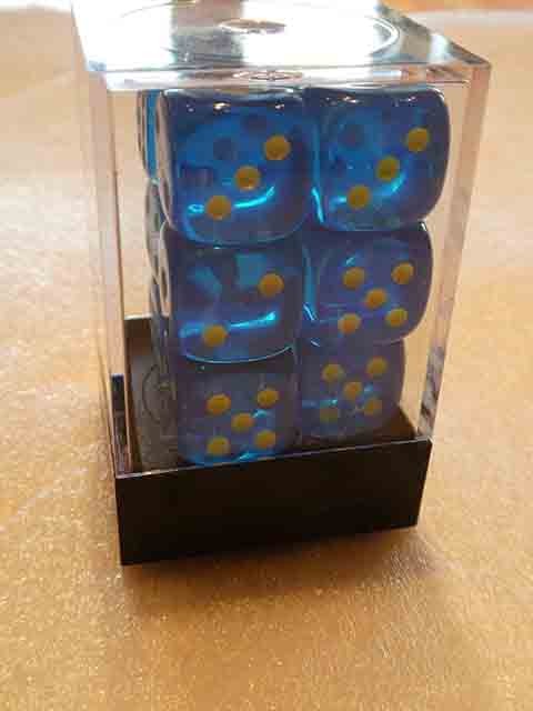 2 Koplow Würfel - 16mm * Glow in the Dark : blau (runde Ecken)