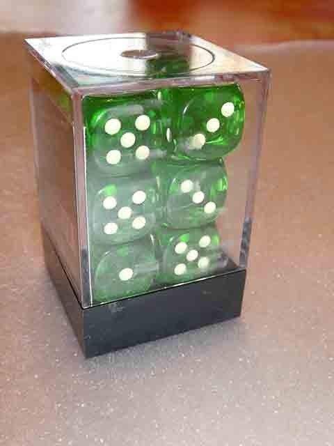 Koplow Würfel - Glow in the Dark : grün (16mm, 12er-Set Box)