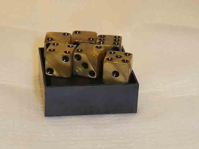 6 x 12mm Koplow Würfel - Olympic Pearlized: gold/schwarz